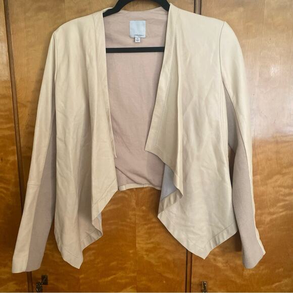 Halogen Brand - Leather w/ Knit Drape Front Open Jacket in Cream. Size XS. - Picture 1 of 16